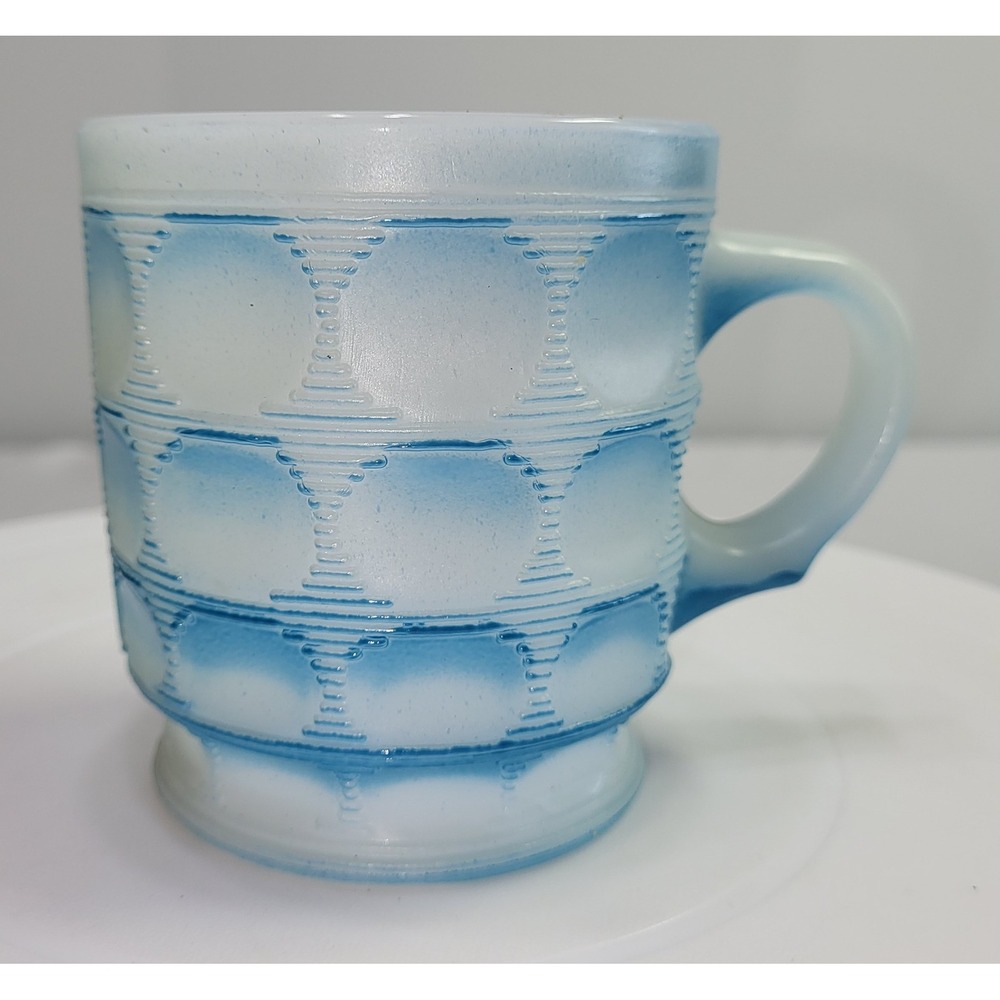 Fire King Camelot Coin Dot Blue Ombre Thumbprint Coffee Cup Mug Vintage